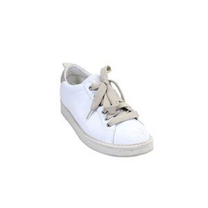Panchic Womens Leather Low Top Suede Trim Casual Lace Up Sneakers White Size 8